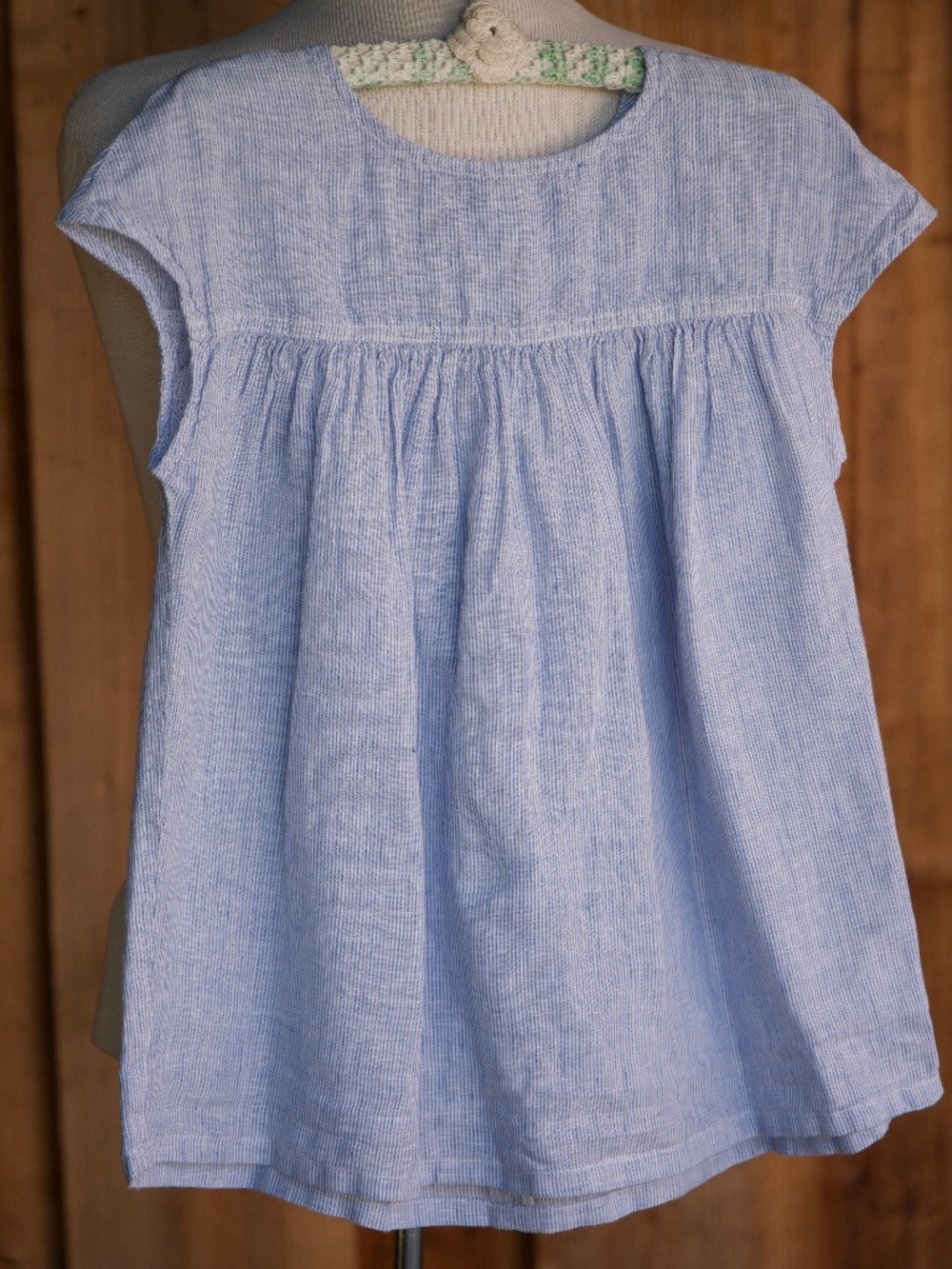 Muji 100% Linen White & Blue Stripe Summer Sleeveless Flowy Top Kids 6Y